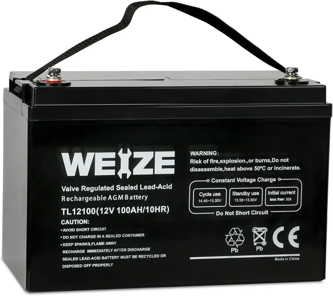 Deep Cycle AGM 12 Volt 100Ah Battery, Maintenance-Free, 3% Self-Discharge Rate, 1150A Max Discharge Current,Perfect for RV,Solar