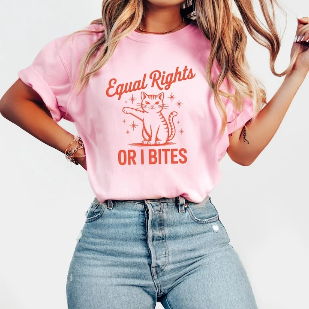 Equal Rights or I Bite Shirt Equality Tee Feminist Gift Clothing Sarcastic Cat Sweatshirt Women's Rights Cat Tshirt Daily Life T