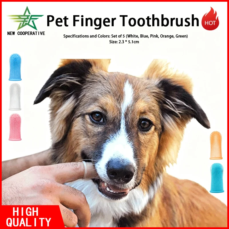 5Pcs/Set Pet Finger Toothbrush Soft Silicone 360° Bristles Teeth Cleaning Brush For Dogs Cats Oral Care Tool with Storage Case
