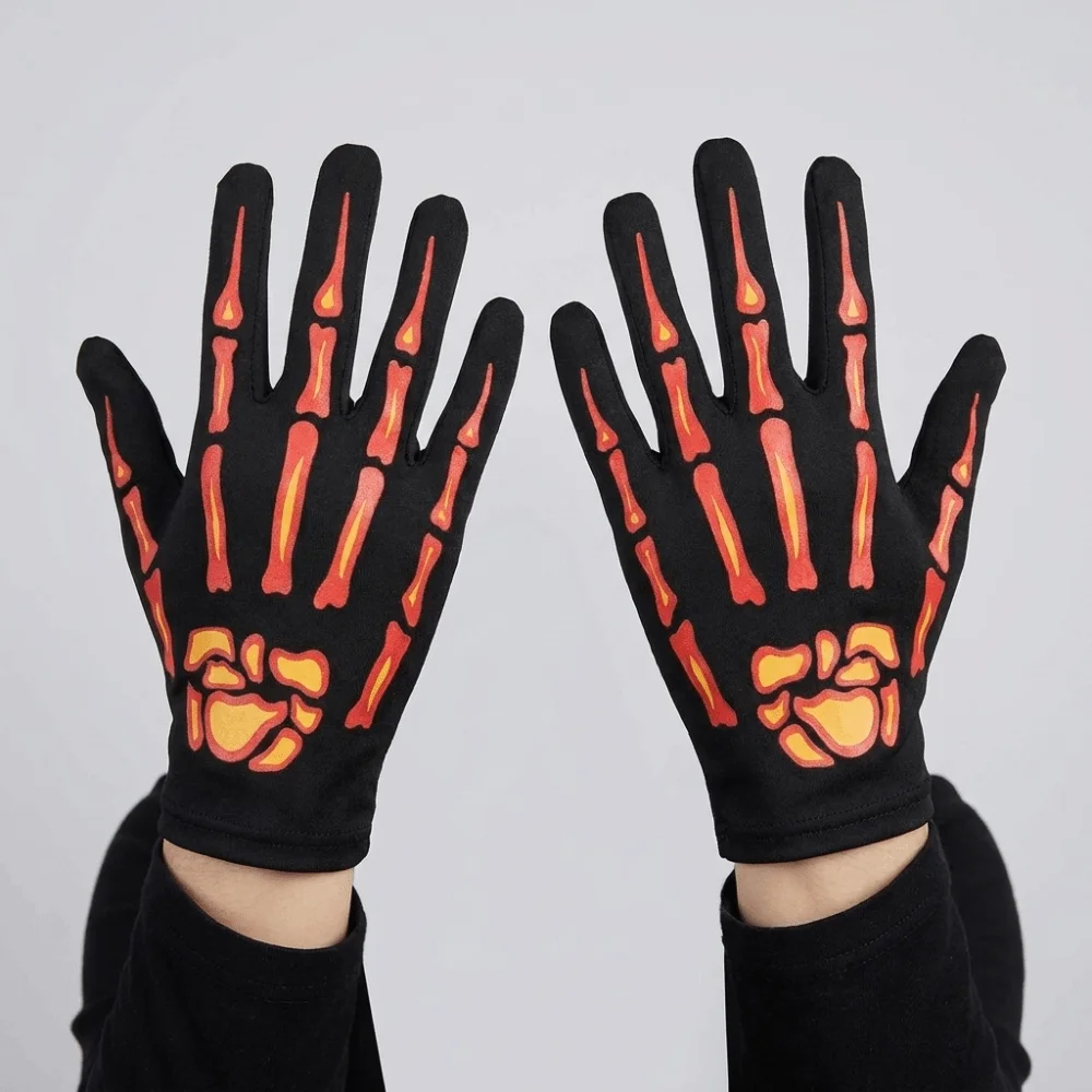 Full Finger Halloween Gloves Windproof Cosplay Prop Halloween Bone Claw Gloves Glowing Gloves Hand Warmers Skeleton Claw Gloves