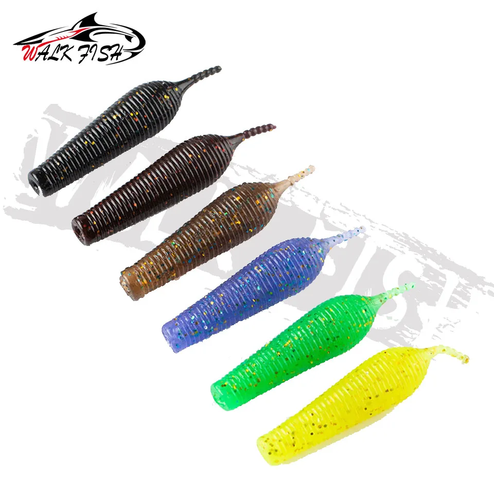 WALK FISH 6 uds 5cm 2,5g aguja flotante TPR Swimbait cola gusano de plástico suave señuelo de pesca de carpa cebo de lubina Artificial Wobblers