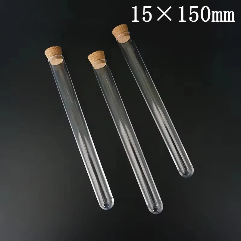 Test Tubes Length 60mm To 180mm Transparent Laboratory Clear Plastic With Corks Caps School Lab Supplies Wedding Favor Gift Tube