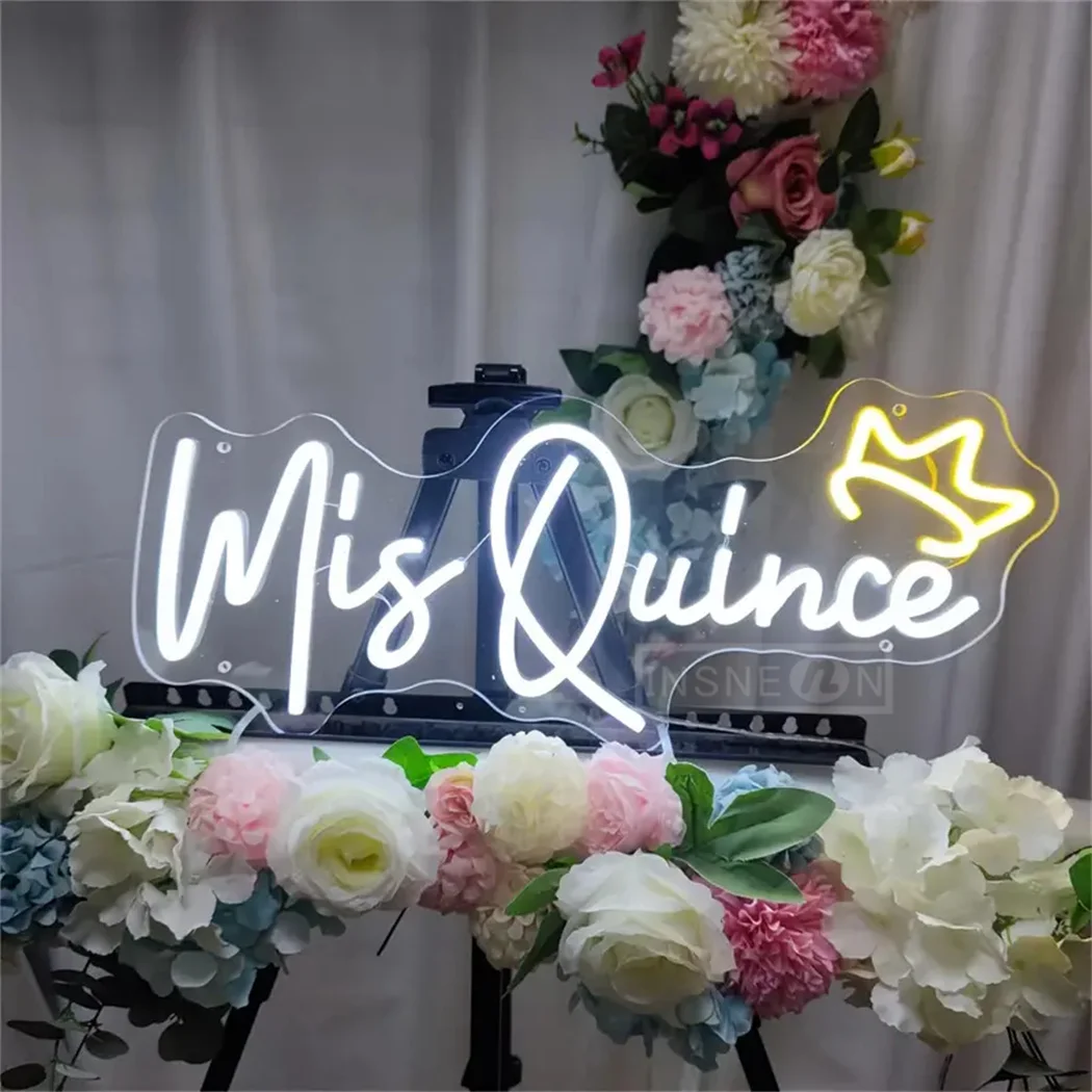 Imagem -03 - The Mis Quince Neon Sign Led para Wall Decor Happy Birthday Room Sinais de Néon para Quarto Luz Wall Decor Usb