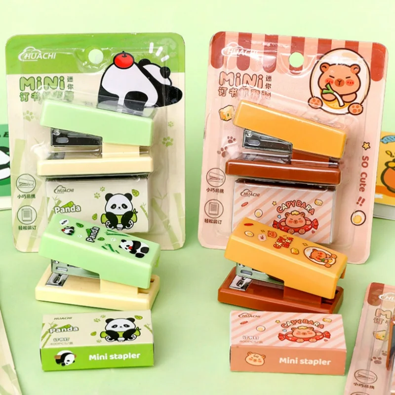 12-pcs-lot-kawaii-capybara-panda-stapler-set-stapling-machine-with-staples-office-school-binding-supplies