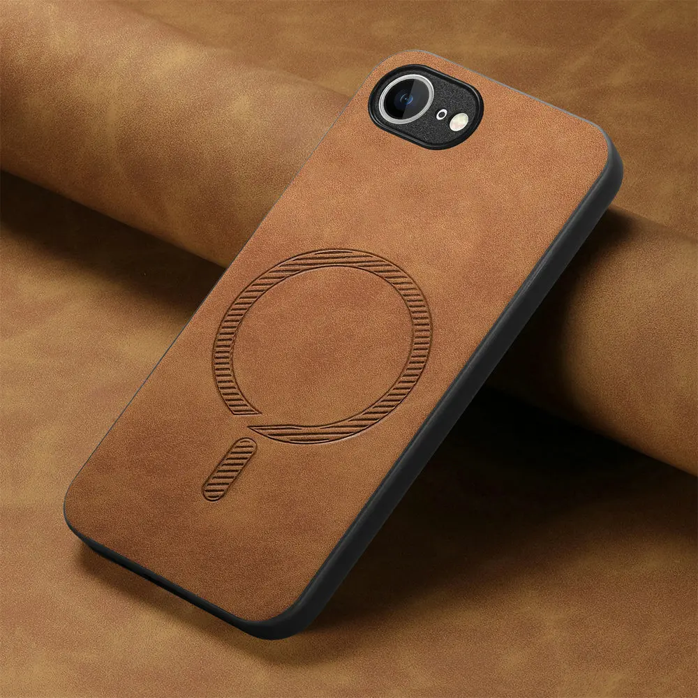 

Pop For IPhone 16e 5G 2025 Magsafe Case Luxury Leather Back Panel IPhone 16e Case Apple IPhone16 E Magnetic Cover Wireless Charg
