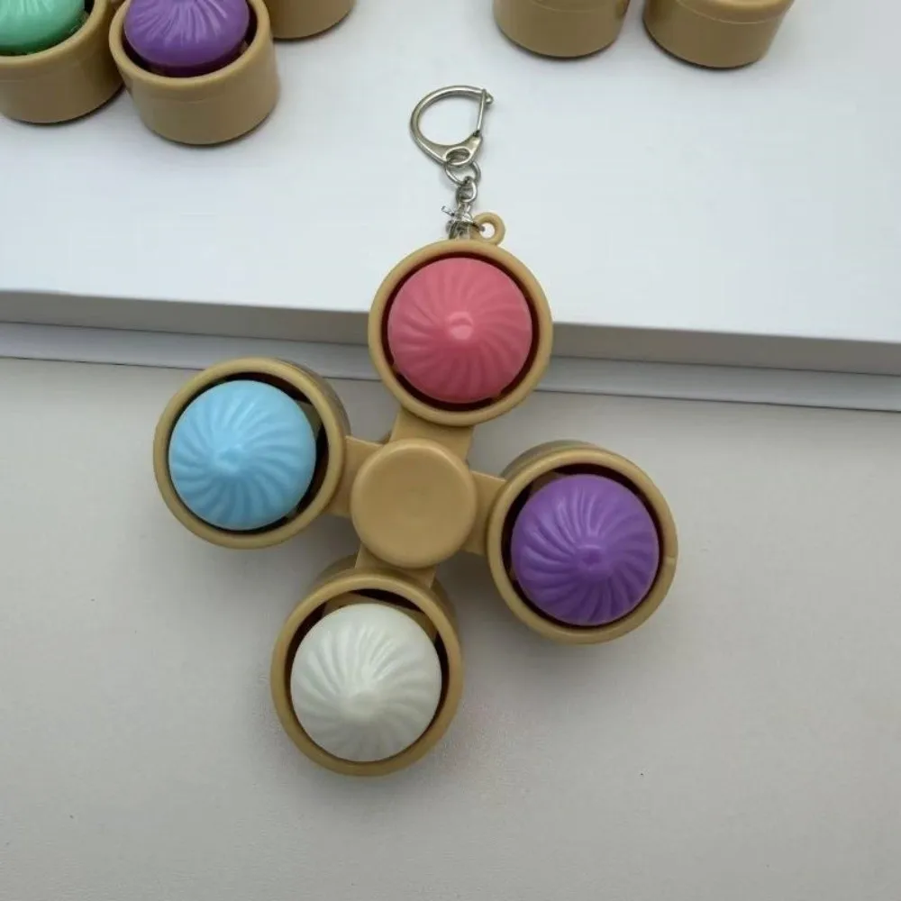 2-in-1 Fidget Spinner Keychain Steamed Bun Bun Keyboard Push Button Sensory Spinning Top Hand Relax Fidget Clicker Keychain