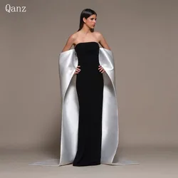 Qanz-Off Shoulder Mermaid Prom Dress, Elegante vestido de noite longo Cape, Black Satin Party Dresses, Vestidos suaves