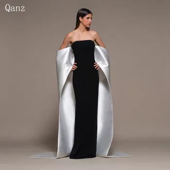 Qanz-vestido De fiesta con hombros descubiertos, vestido De noche elegante con capa larga, vestidos De fiesta De satén personalizados, batas De velada