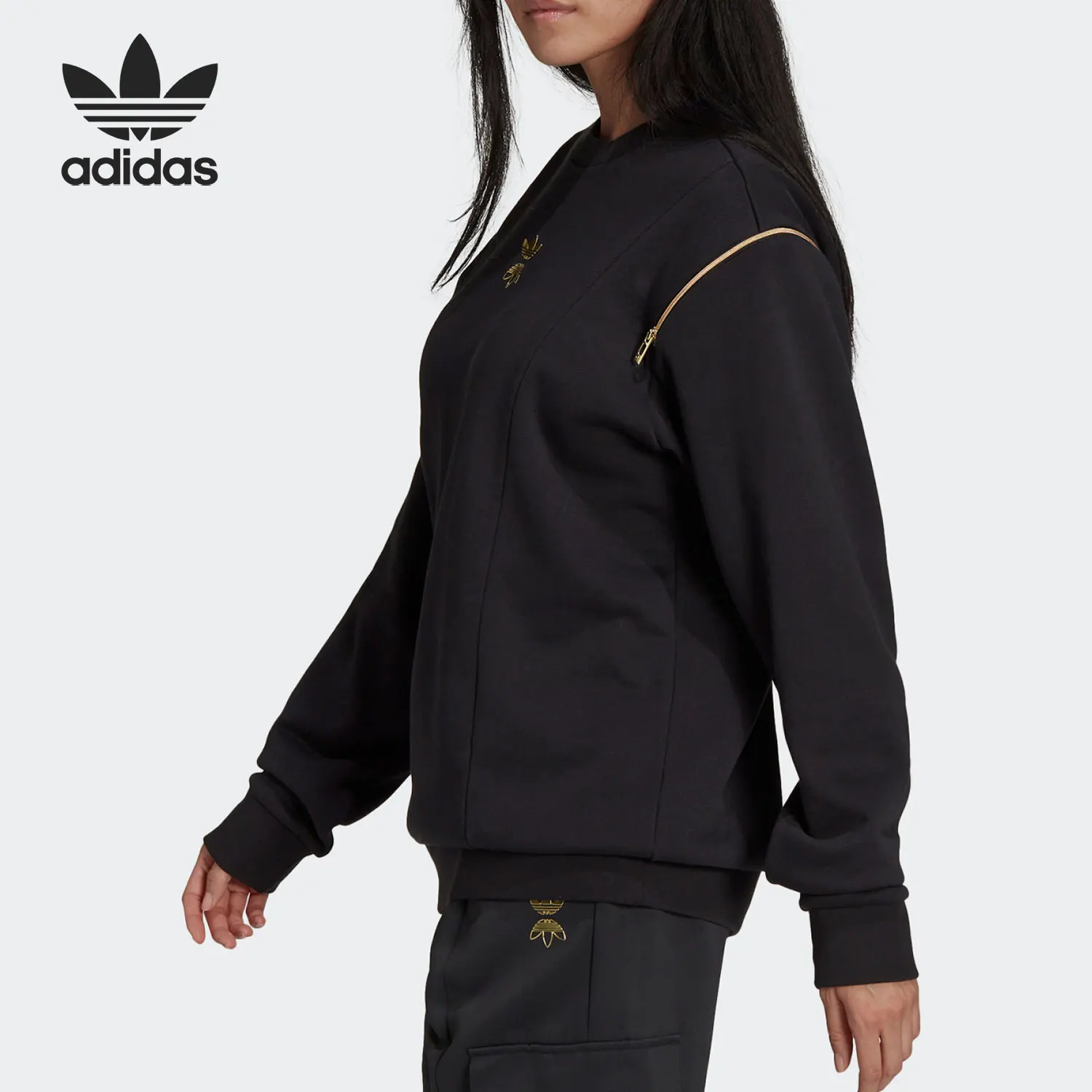 أديداس الرسمية حقيقية ثلاثة المشارب المرأة الكتف سستة فضفاضة جولة الرقبة البلوز HG6680