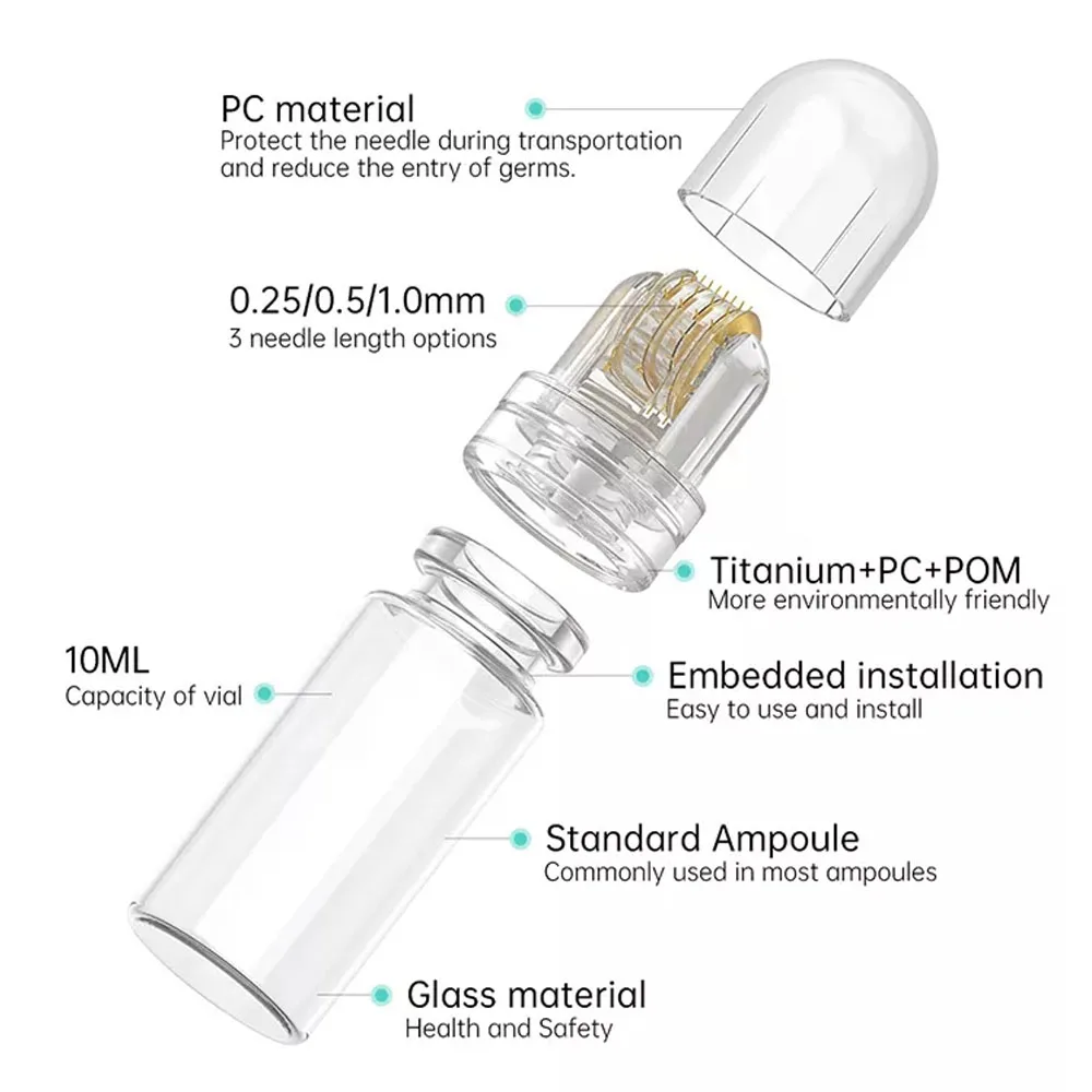 1PCS 64Pins Titanium Micro Needle Roller Skin Care Device Home Use Lip Face Brow Hair Scalp Serum Applicator