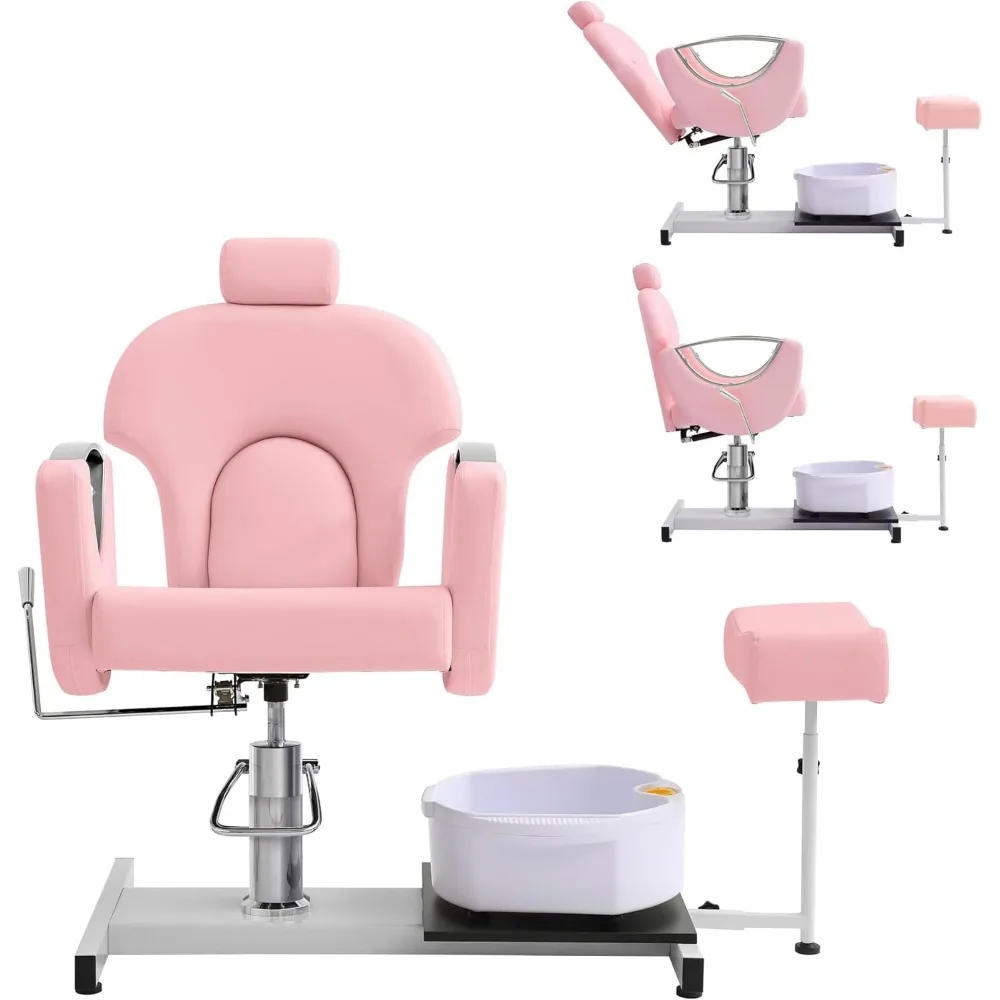 Reclining Pedicure Chair with Stool, Adjustable Pedicure Station,Pedicure Chair No Plumbing, 360 Degree Swivel Foot Spa Chair