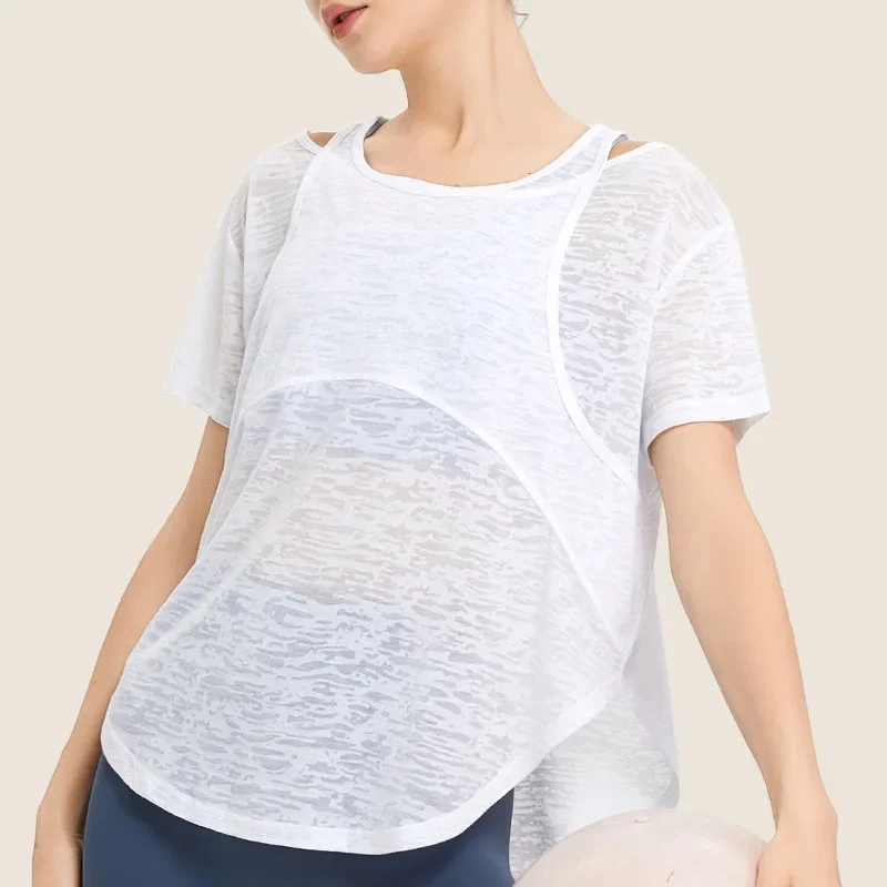 

2026 New ultra-thin loose yoga suit for women's spring/summer jogging gym exercise cover up sports short sleeved T-shirt