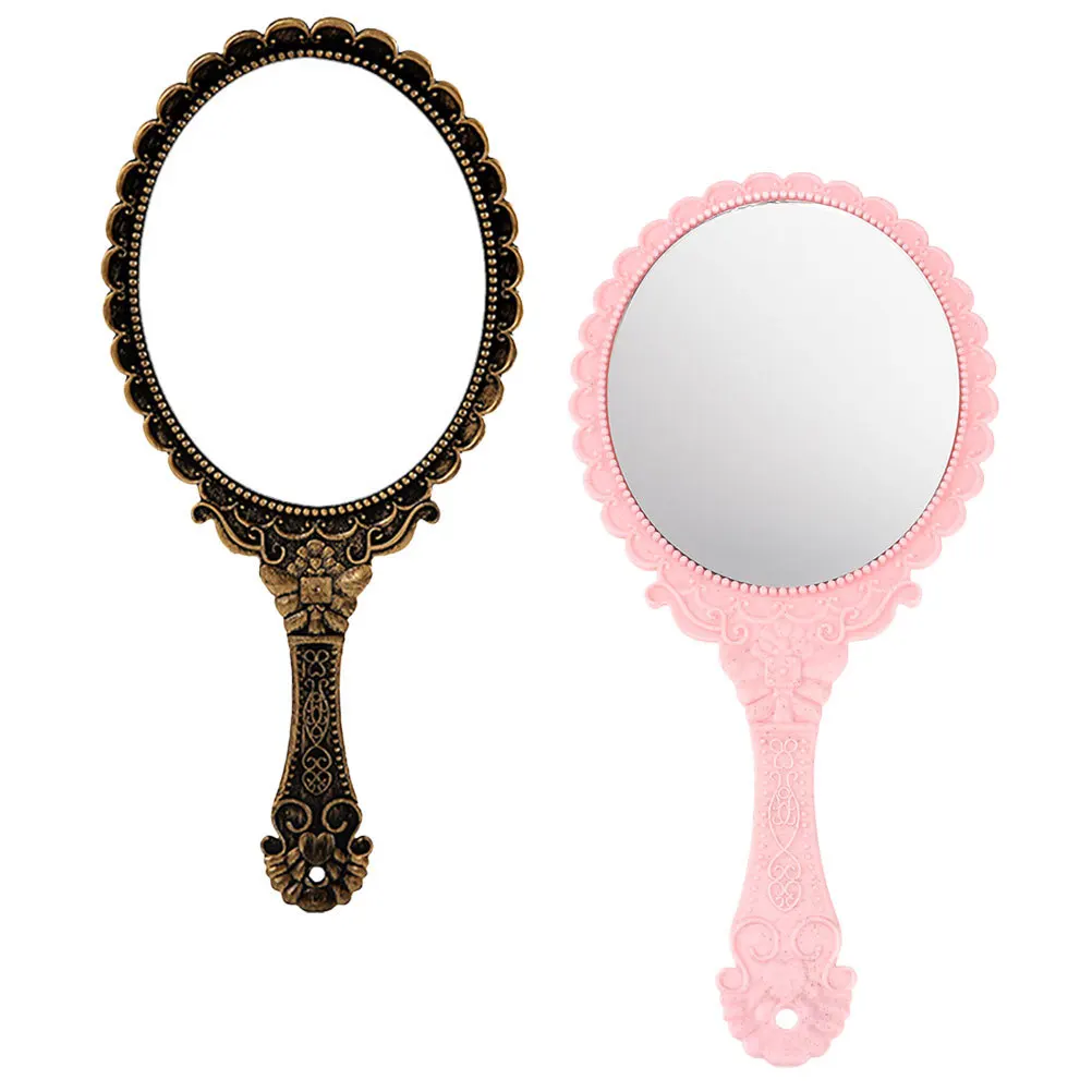 Miroir de maquillage à main rétro Vintage, 2 pièces, fleur en relief, Compact, léger, Portable, accessoire de voyage