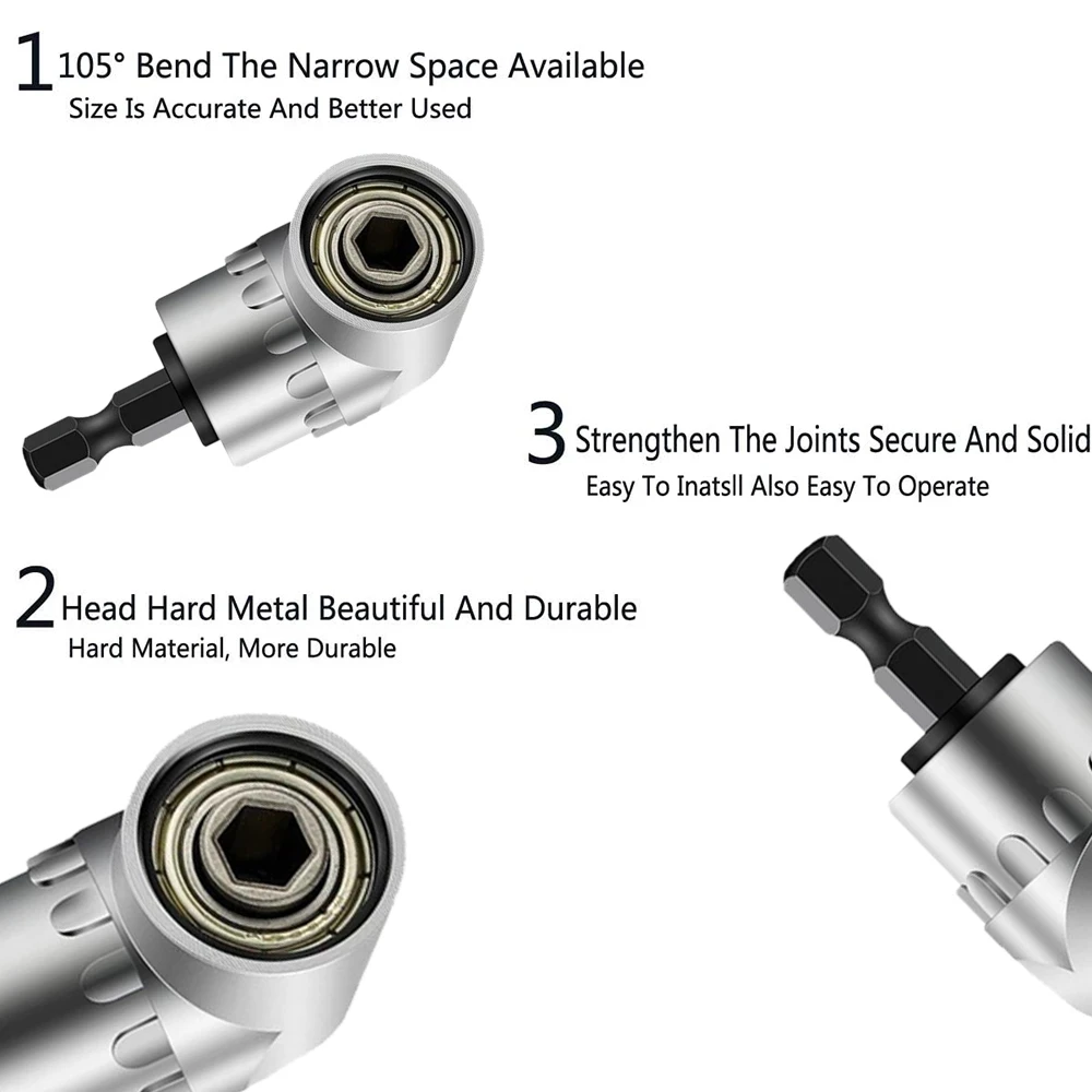 1/4" Hex Shank 105 Degree Right Angle Driver Drill Socket Adapter 3pcs Quick Release Magnetic Screwdriver Nut Drill Bit Holder