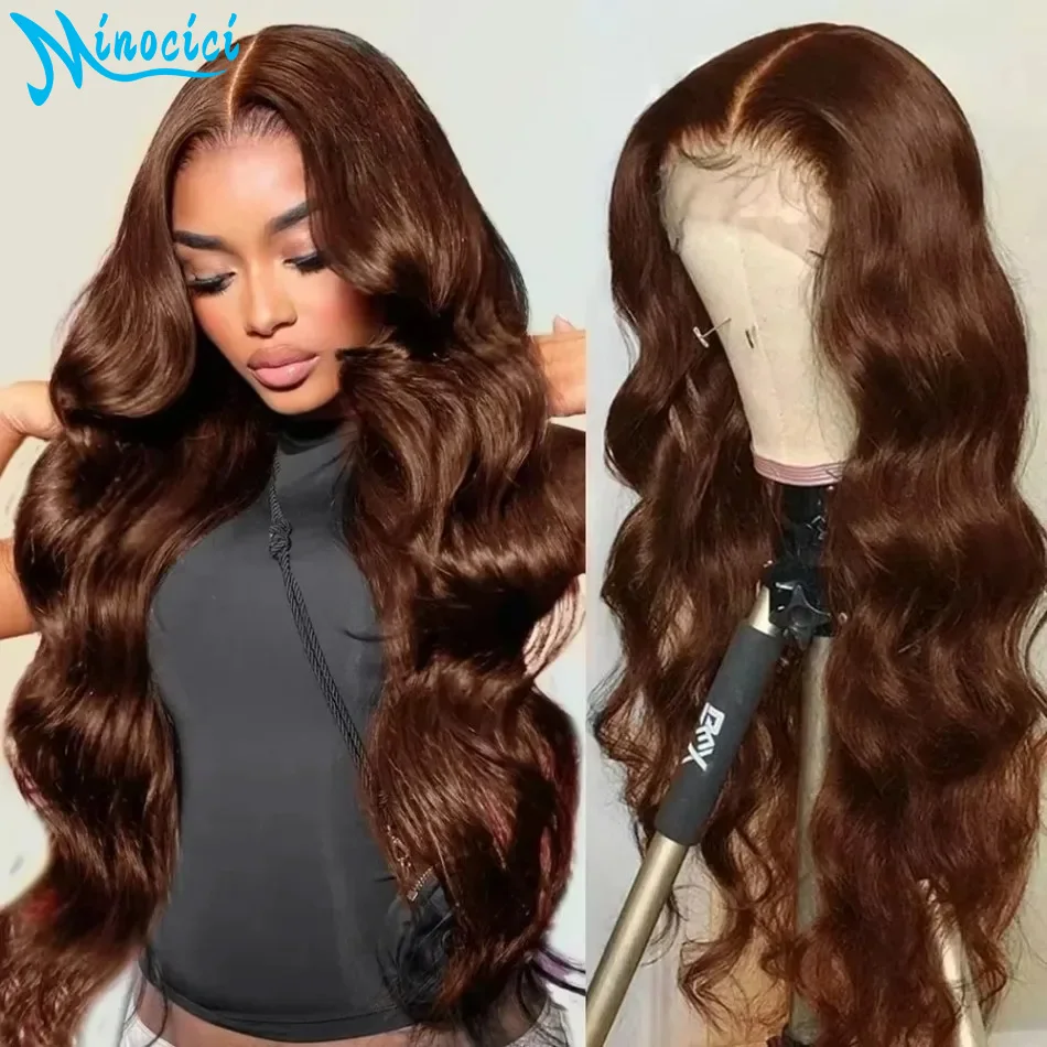 

Шоколадно-коричневый парик из натуральных волос с эффектом Body Wave, 13x6 HD Lace Frontal, 250% плотность, бразильские волосы для женщин, 36 дюймов