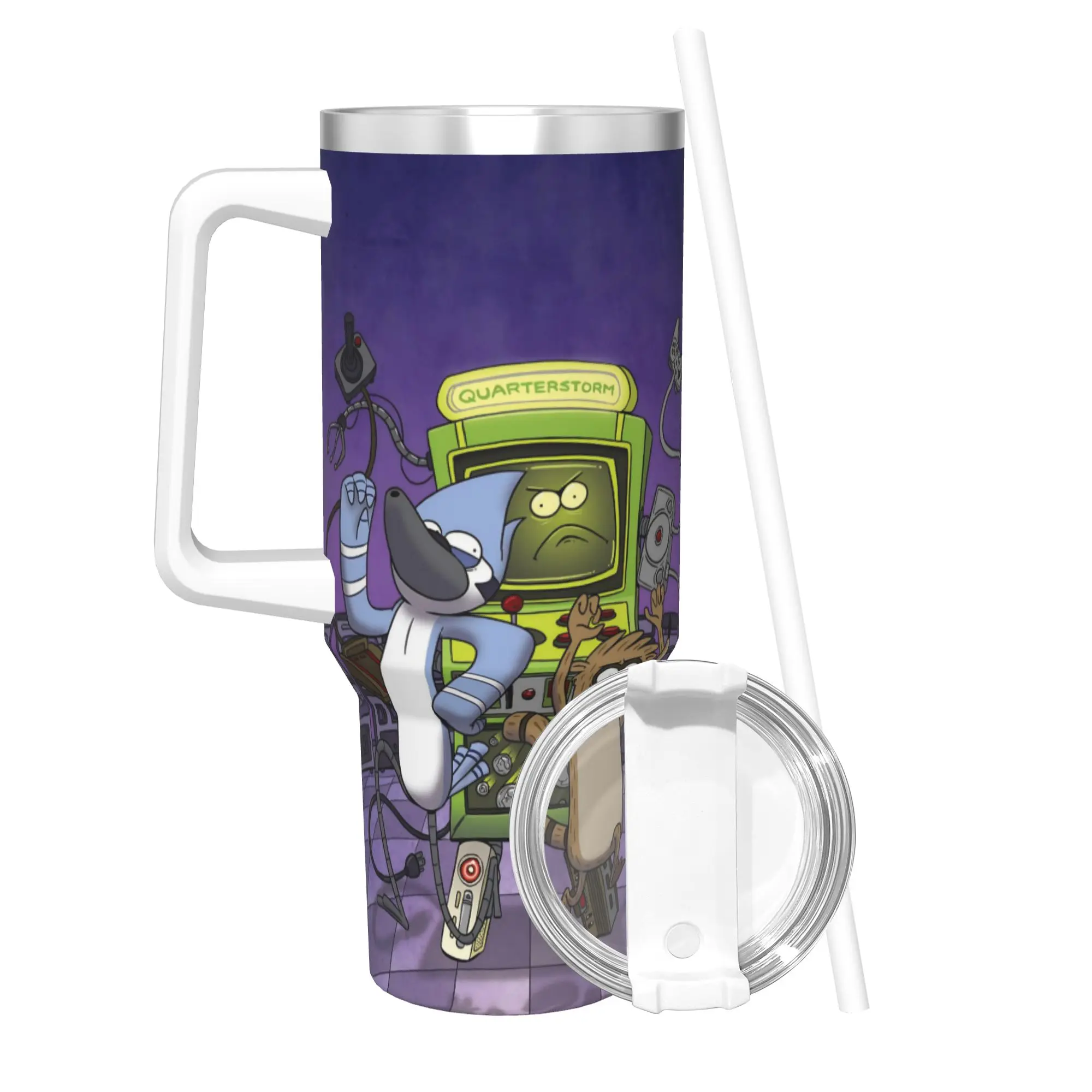 Regulars Show Cartoon Character Tumbler With Straw  Stainless Steel Mugs Cup Double Wall Vacuum Insulated for Cold Or Hot 40oz
