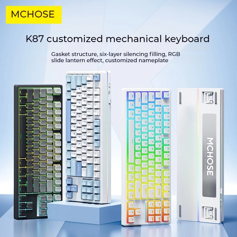 Keyboard chose K87 Customized Bluetooth/Wireless/Wired Third Mode Rgb Backlight Linear Key Hot Plug Mechanical Game Keyboard