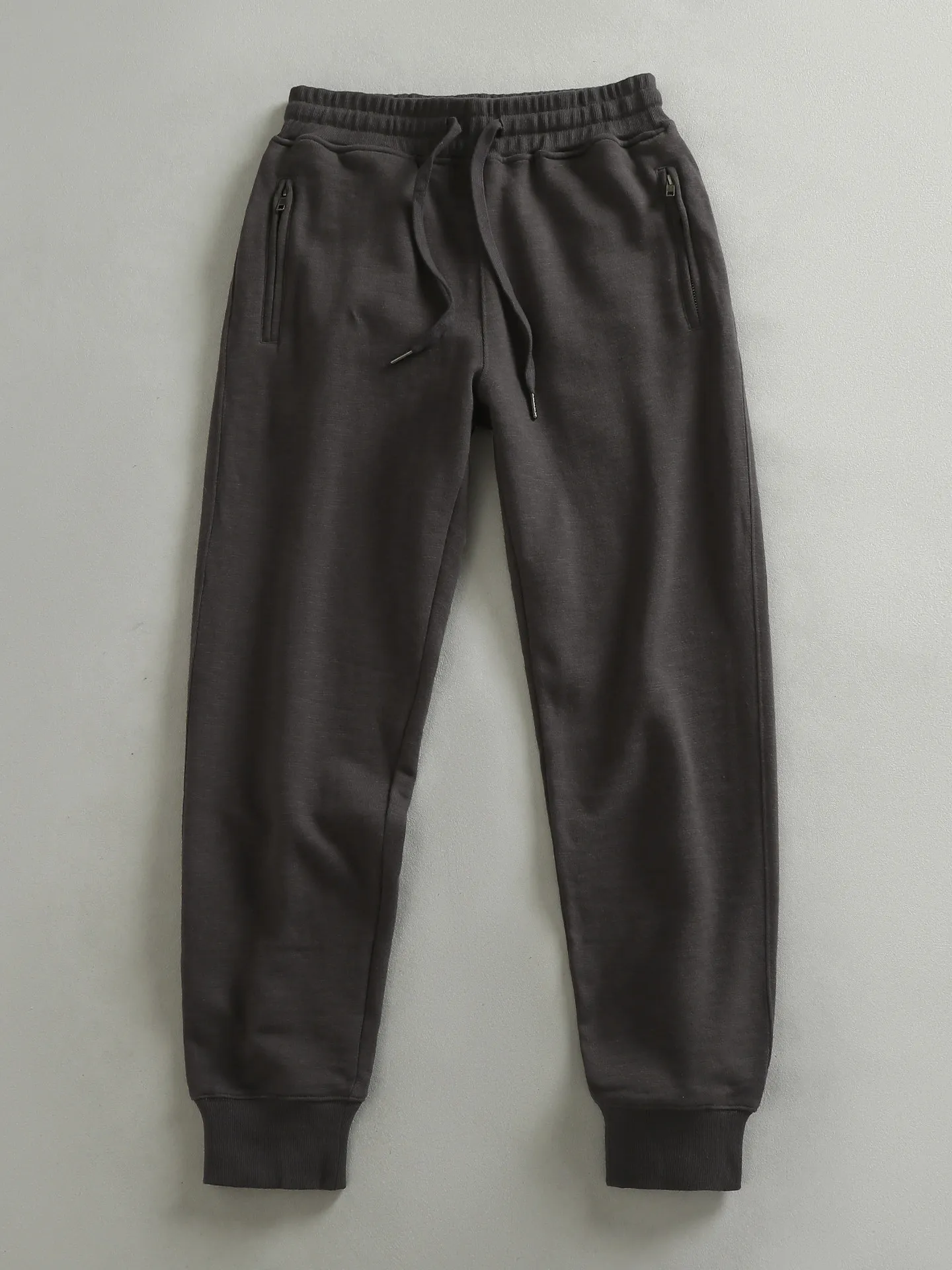 Autumn and Winter New British Retro Thickened Casual Sweatpants with Velvet Men's 100% Cotton Zipper Pocket Ankle-tied Pants