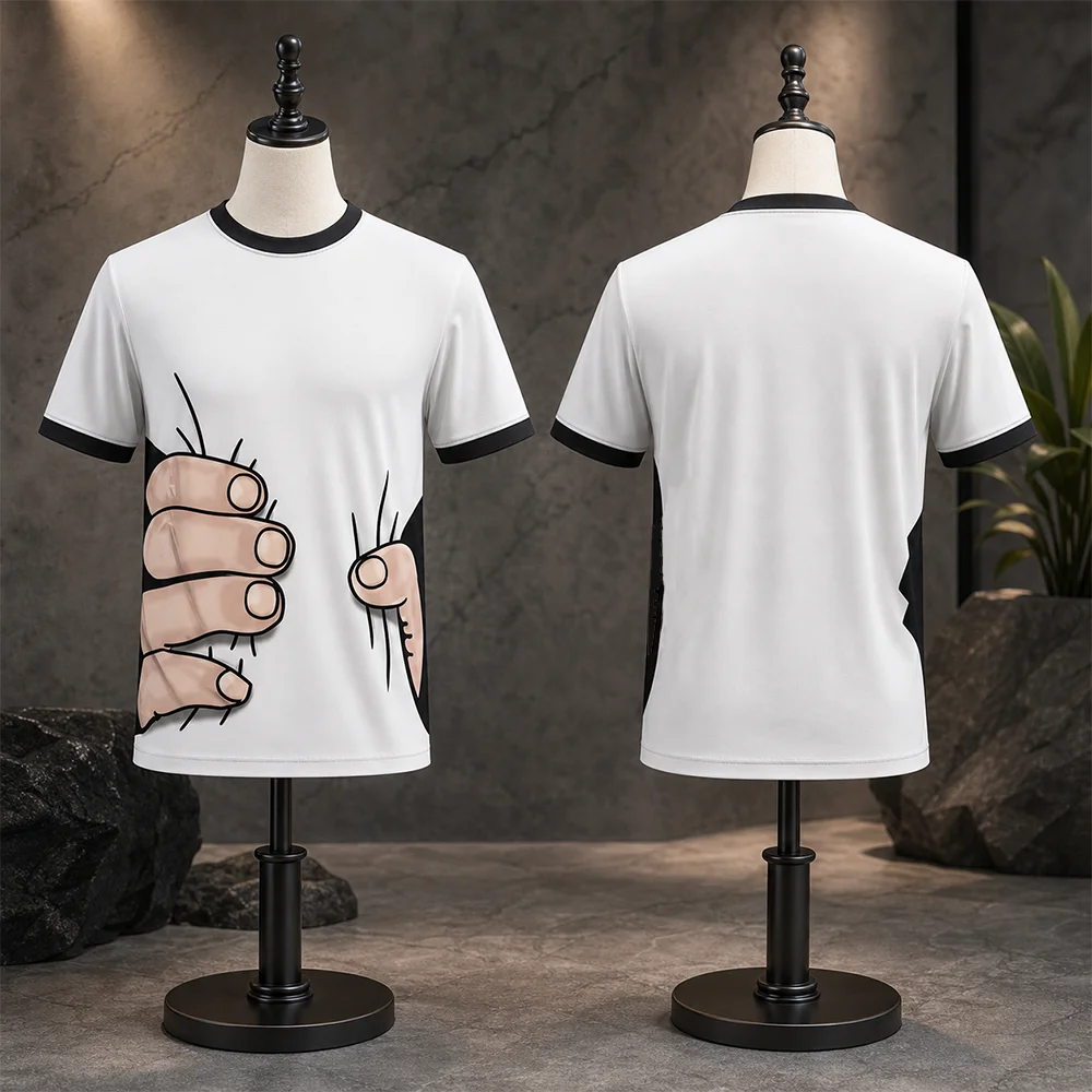 Unisex Quick-Drying Breathable T-Shirt Harajuku Japanese Funny Cartoon Grip Pattern Outdoor Fashion Casual Parent-Child Clothing