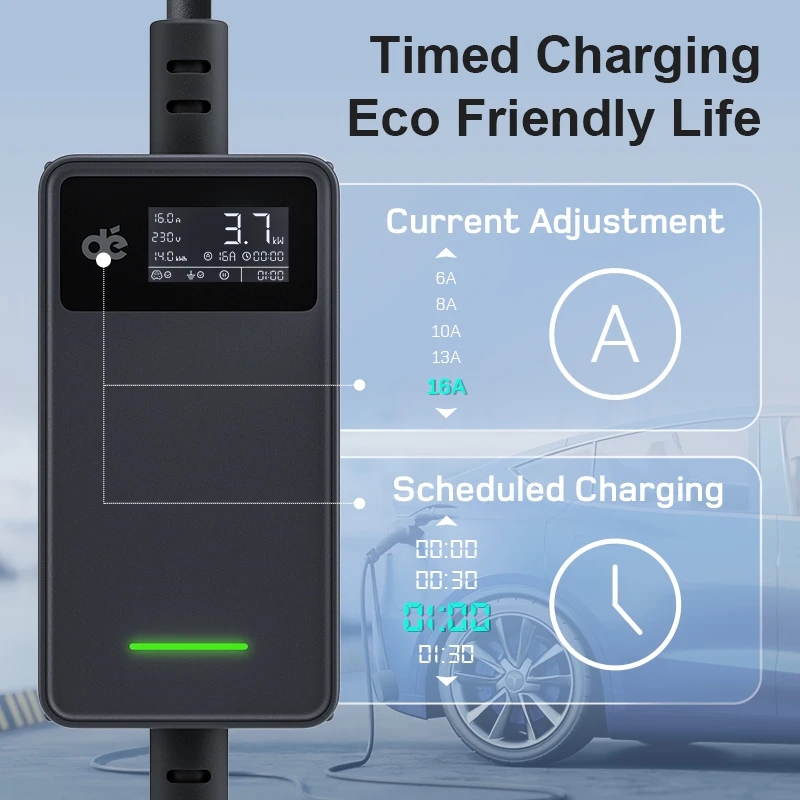 dé Portable EV Charger 3.68kW 16a EVSE Type 2 Charger 1 phase 6m 10m Cable EU Plug for Electric Vehicle Charging Station