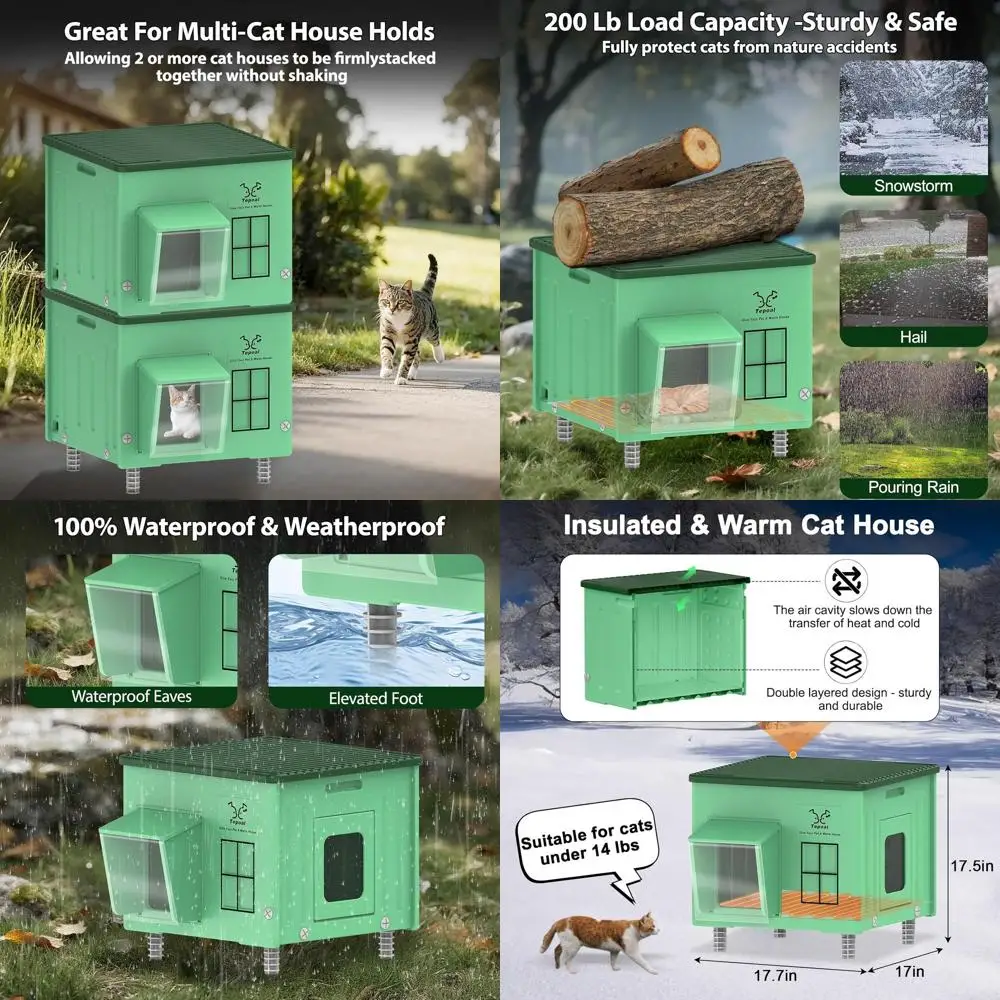 

Waterproof Outdoor Heated Cat Shelter, Weatherproof Insulation, Escape Door, Ideal for Feral Cats, 17.7x17.7x17.5