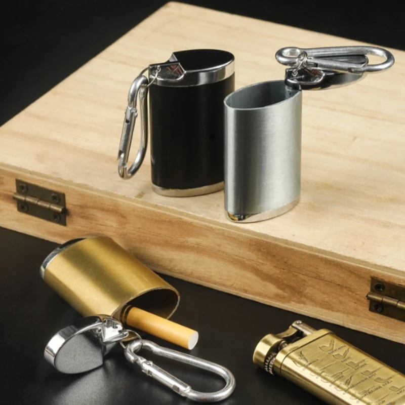 Stainless Steel Capacity Portable Pocket Ashtray with Carabiner Hook Pull-Open Lid Mini Ashtray for Outdoor Travel Hiking