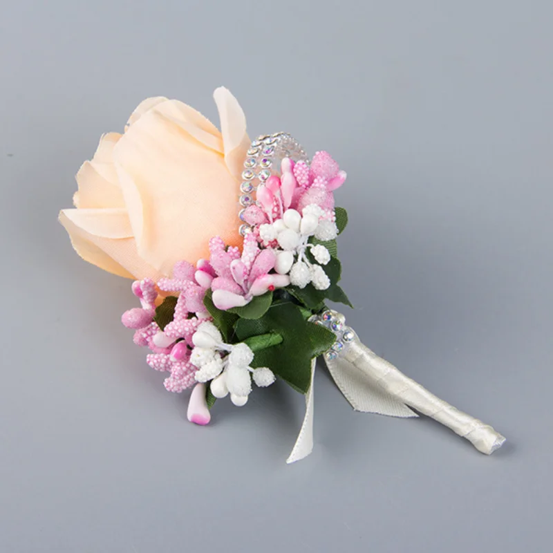 ผู้ชาย Boutonniere Buttonhole Rose เข็มกลัดเจ้าสาวงานแต่งงานสร้อยข้อมือ Corsage ข้อมือเจ้าบ่าวพิธีดอกไม้การประชุมอุปกรณ์เสริม