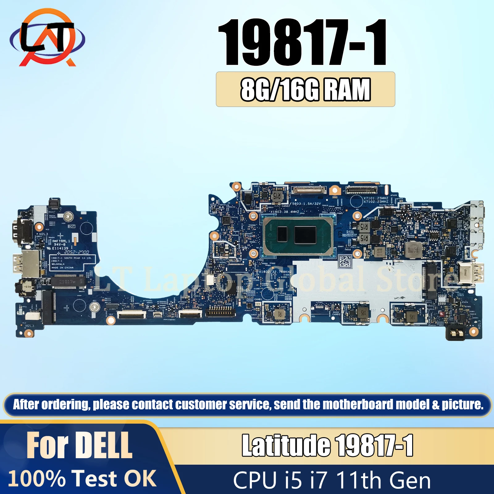 

Материнская плата для ноутбука 19817-1 с поддержкой Dell Latitude 0KRH0R 0DFNFK 0XHHKK 07VV14, материнская плата с процессором I5 I7 11-го поколения 8 ГБ/16 ГБ ОЗУ DDR4