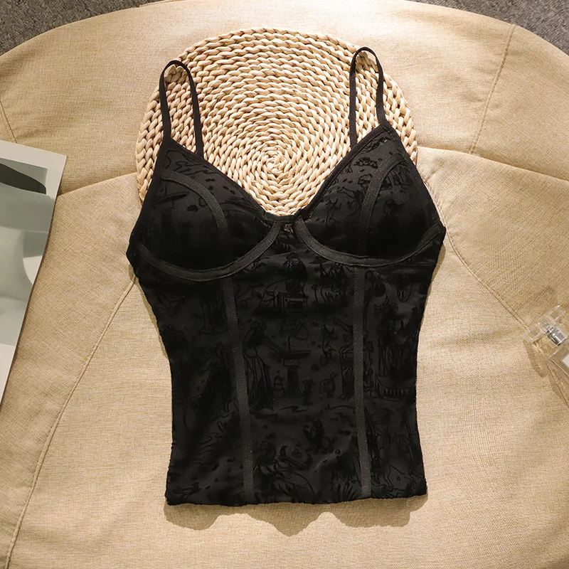 

Сексуальный женский топ с V-образным вырезом и принтом, на бретельках, со встроенными чашечками, уникальный, для ношения как нижнее белье или как самостоятельный элемент, укороченный, в уличном стиле