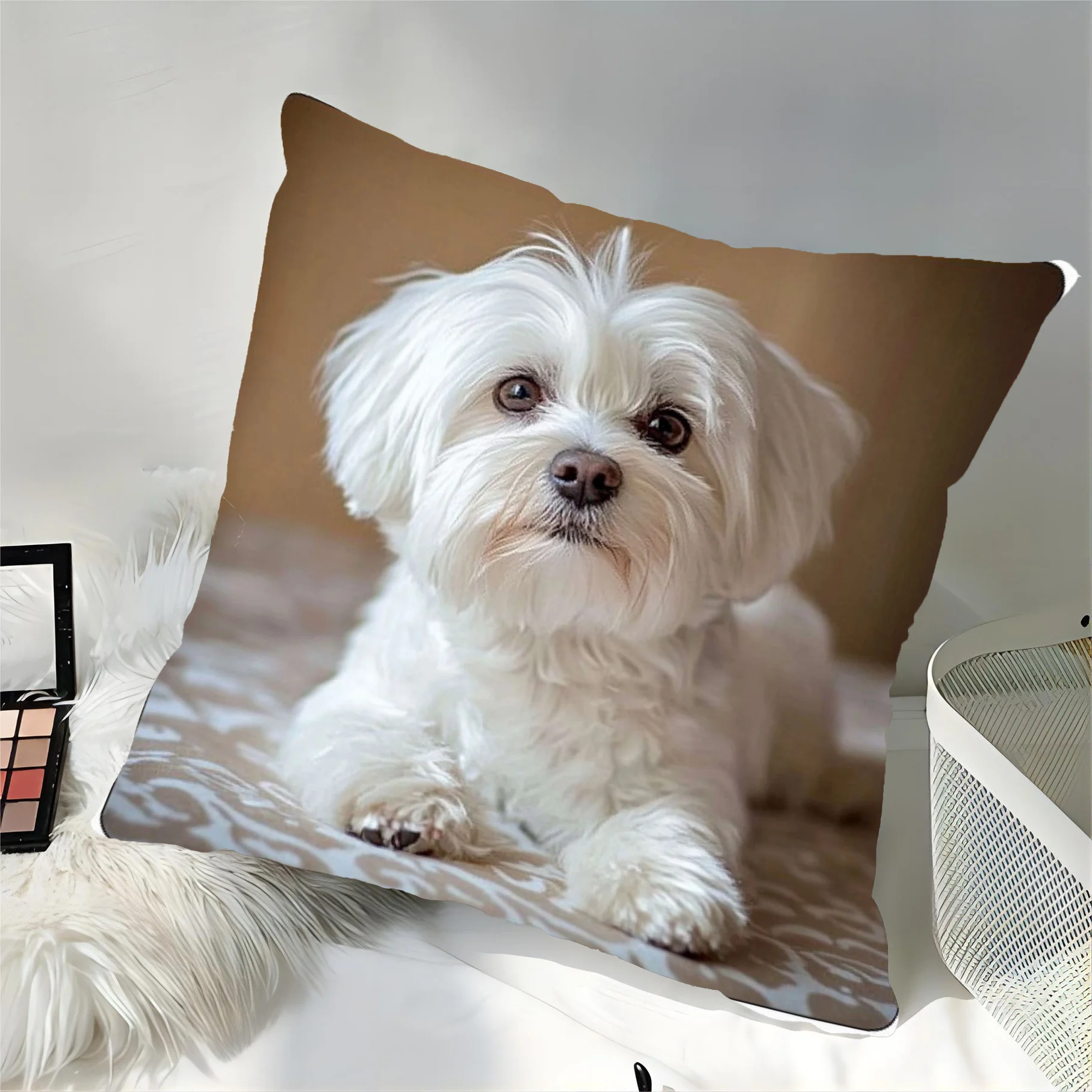 1pc Maltese Dog Lying Cute Themed Printed Throw Pillow Cover,Suitable for Sofa, Bedroom, Living Room,Healing Gift for Dog Lovers