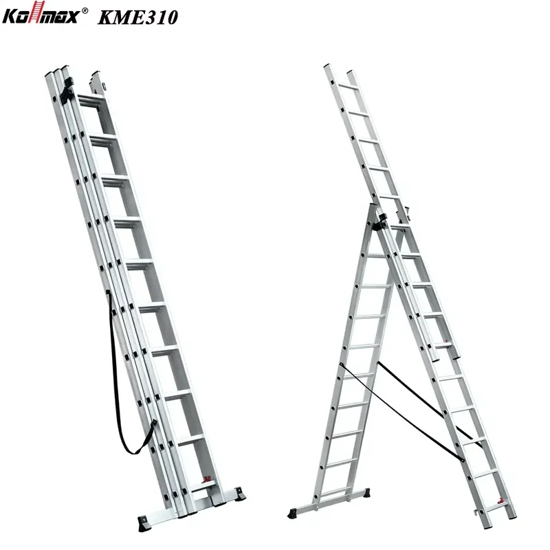 Industrial 3*10 Steps 3 Section Extension Ladder Aluminum Foldable Multifunction Ladder With EN131