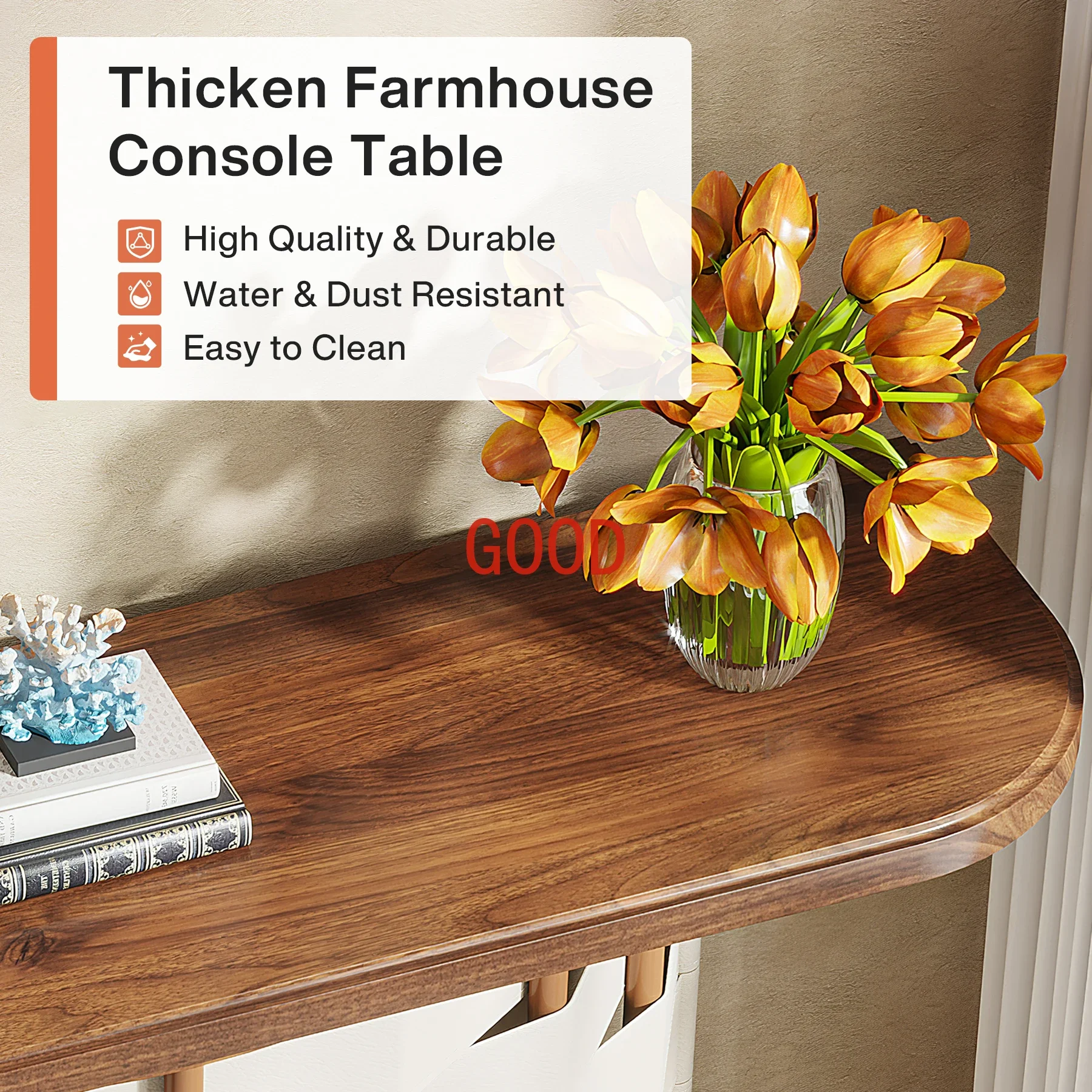 Tribesigns Mesa de entrada meia lua para entrada, mesa de sofá console semi-círculo vintage de 47 polegadas com base de couro tecido