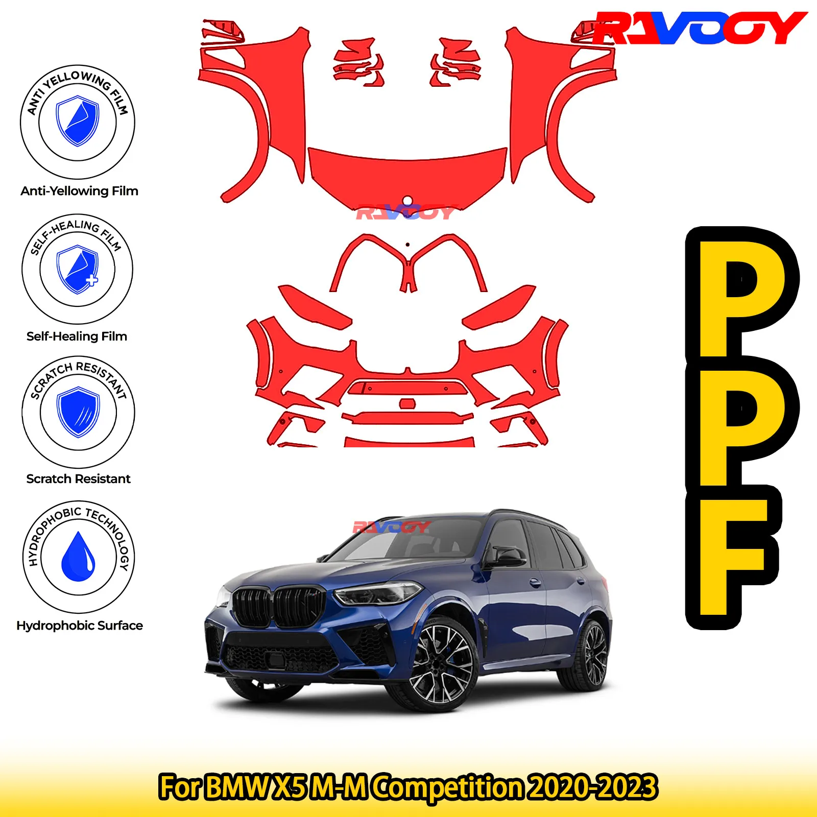 

For BMW X5 M-M Competition 2020-2023 Glossy Matte Black Precut front PPF Kit Paint Protection Film
