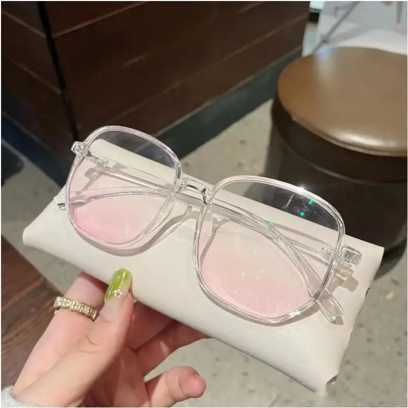 Modische Koreanische Brille Y2K Farbverlauf Rosa Blush-Gläser Transparente Große Eckige Brillen für Frauen und Studentinnen – Detail 4
