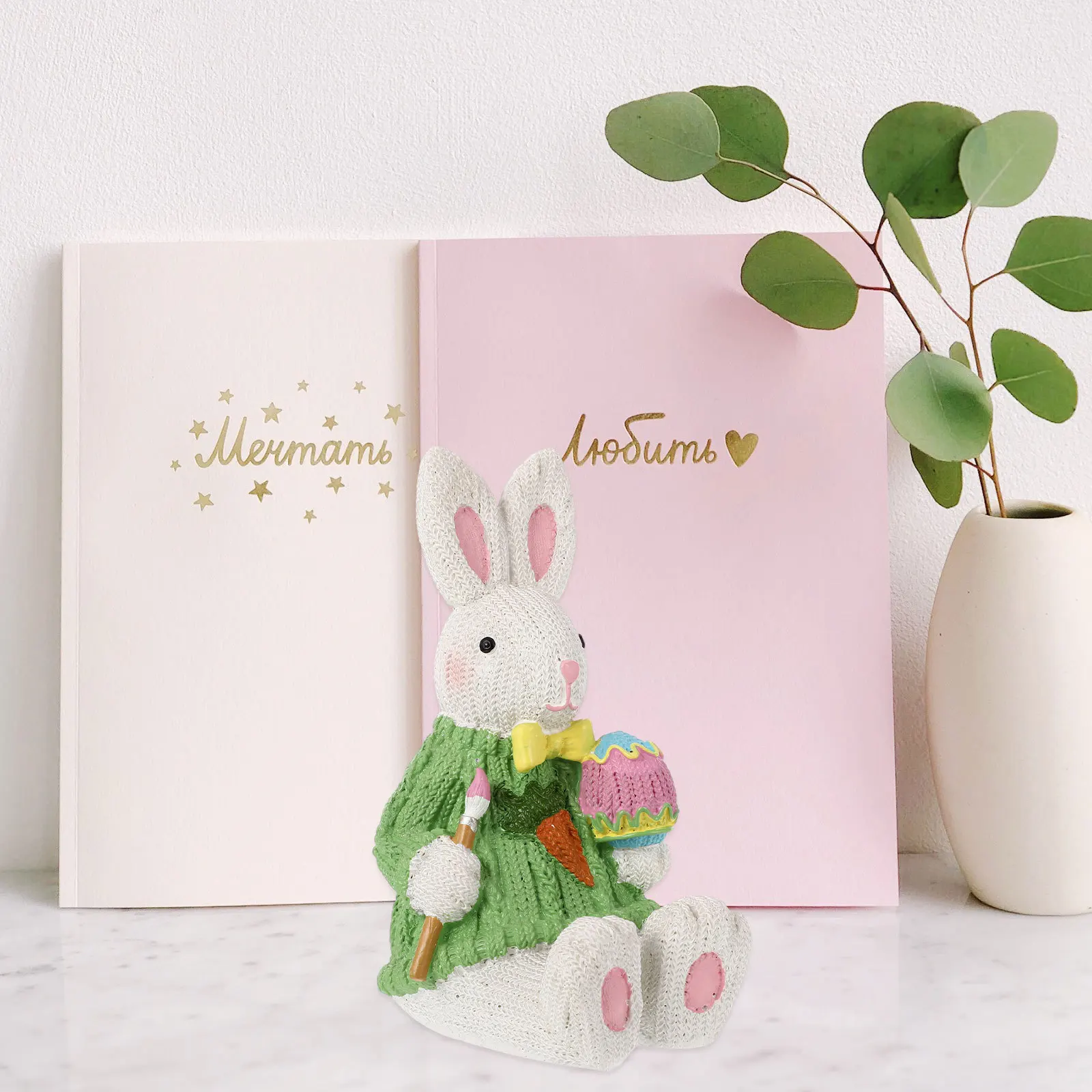 

1Pcs Easter Rabbit Ornament Resin Desktop Decor Lovely Bunny Adornment Home Room Layout Easter Gift Rabbit Model