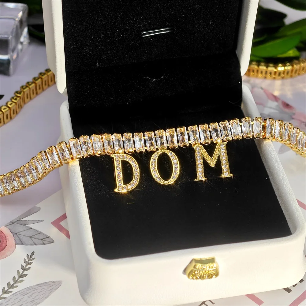 

2023 Customize Wide Tennis Chain Necklace Luxury Zircon Personalize Name Initial Necklace For Women Party Jewelry Gifts