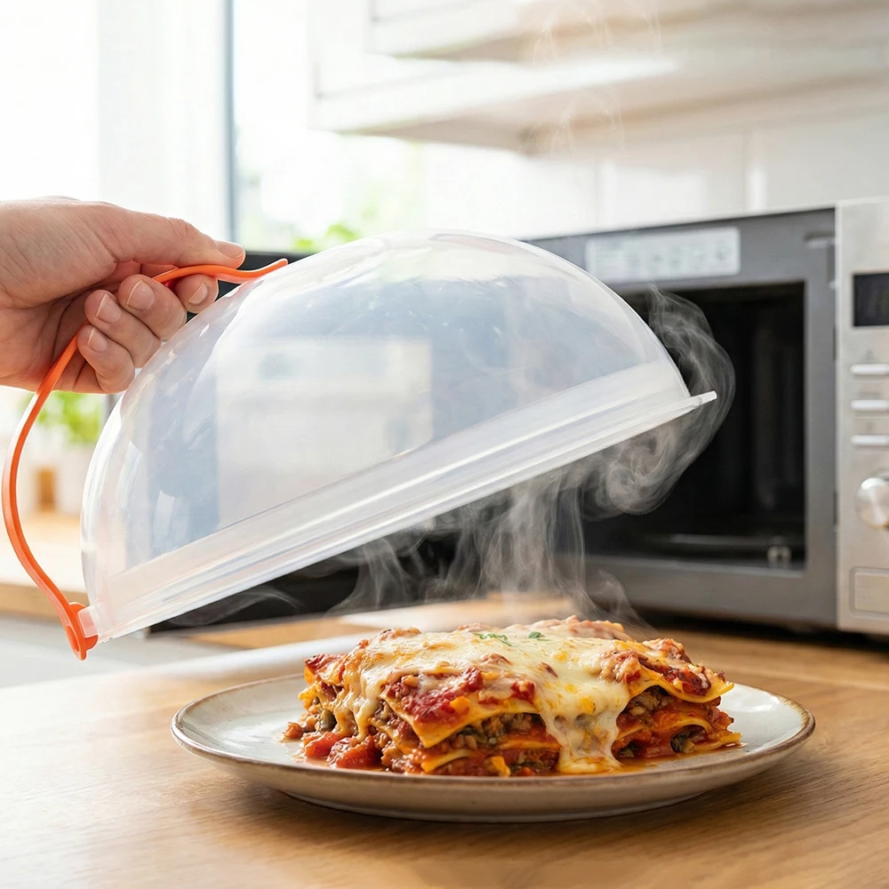 Cubierta a prueba de salpicaduras para microondas, cubierta para horno doméstico, plato para calentar, utensilios, accesorios, cubierta transparente con asa para cocinar