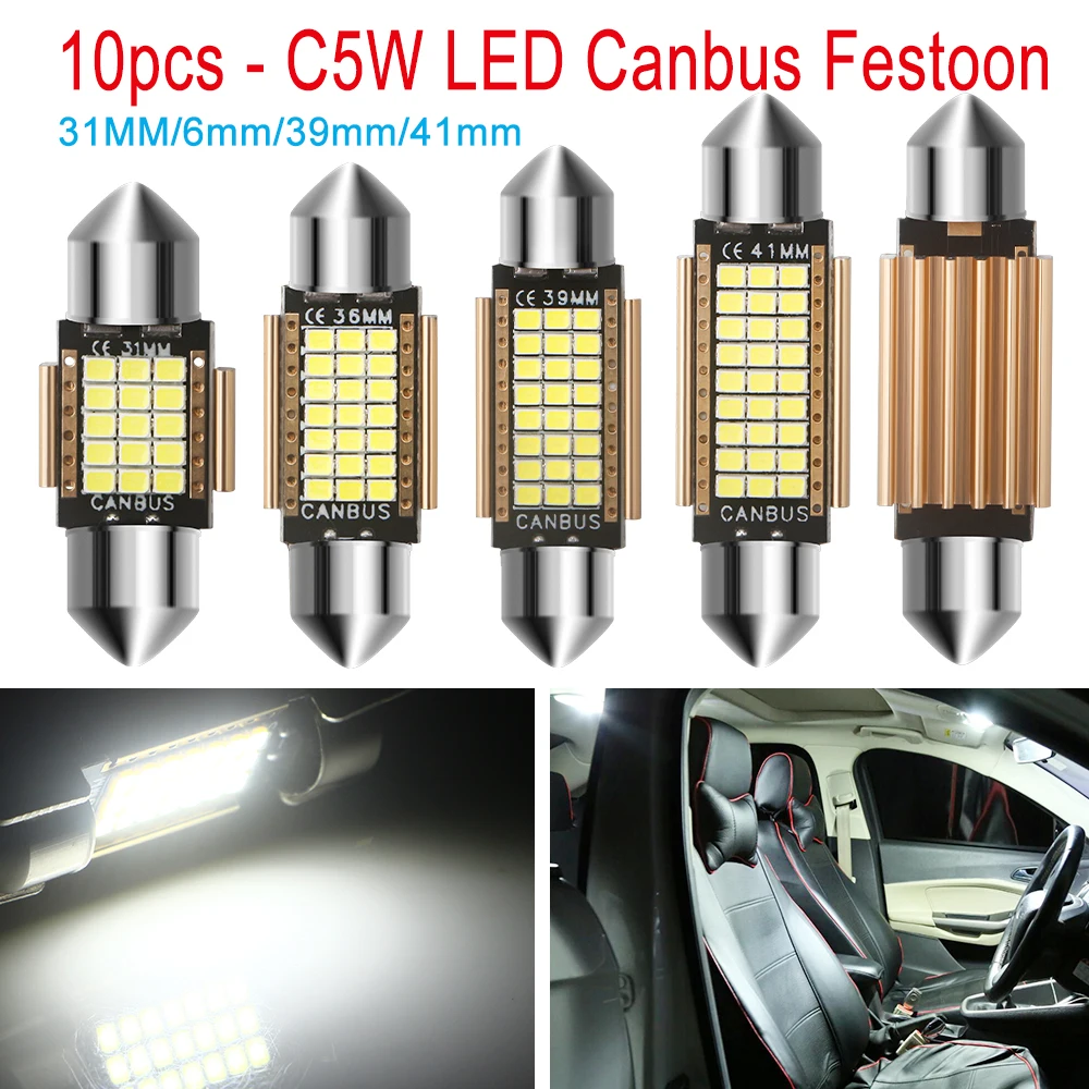 2P/10P LED Canbus Festoon 31mm/36mm/39mm/41mm 2016/15-27SMD 12V Auto Interior Reading Lamp License Plate Lights Car Dome Bulbs