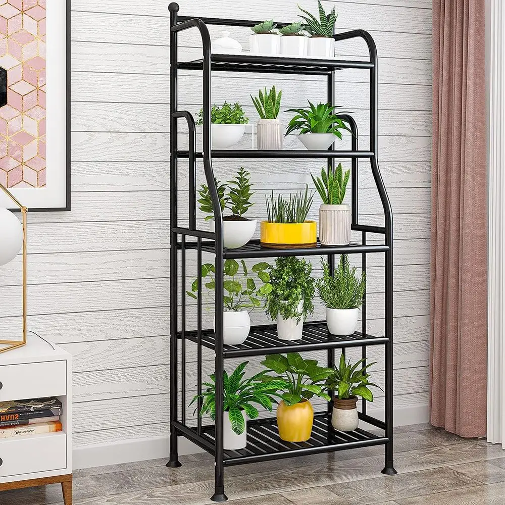 

5-Tier Metal Plant Stand - Iron Pot Holder, Storage Shelf, Indoor/Outdoor Planter Rack, Multipurpose Organizer for Shoes, Garden