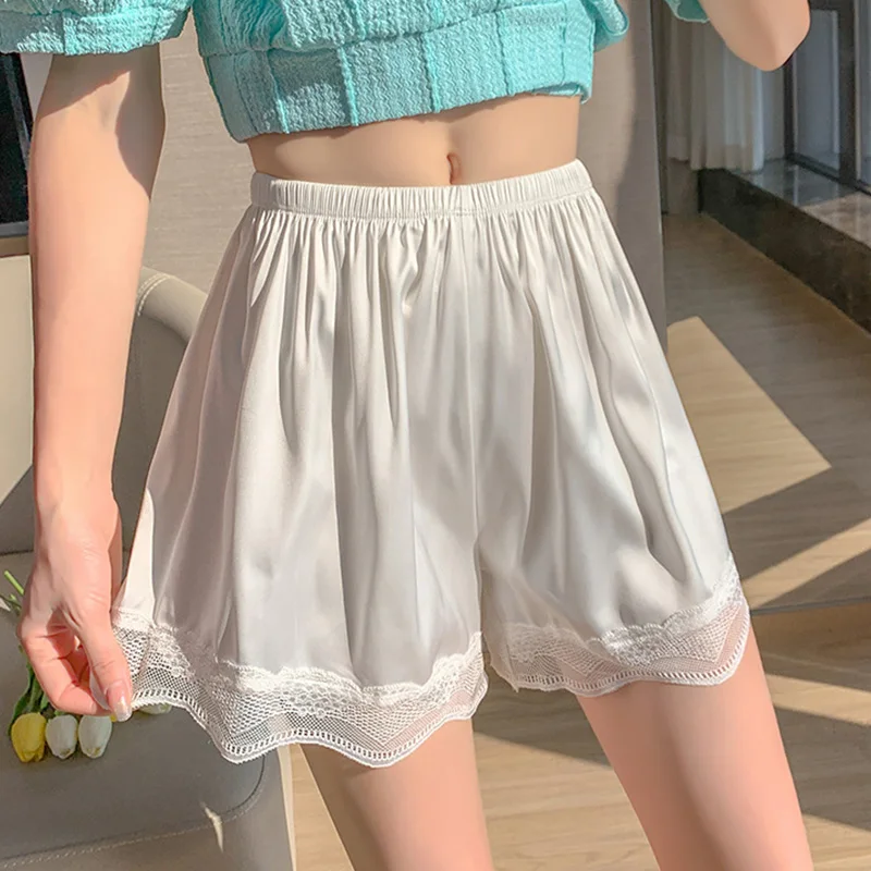 

Women's Ice Silk Safety Pants Summer Soft Lace Satin Shorts Lolita Loose JK Shorts Cute Girls Female Homewear Intimates Bottoms