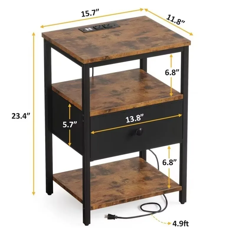 Sofa Side Table With Drawers, Modern Wooden Metal Console Coffee Table for Living Room Home Decor Furniture view 3