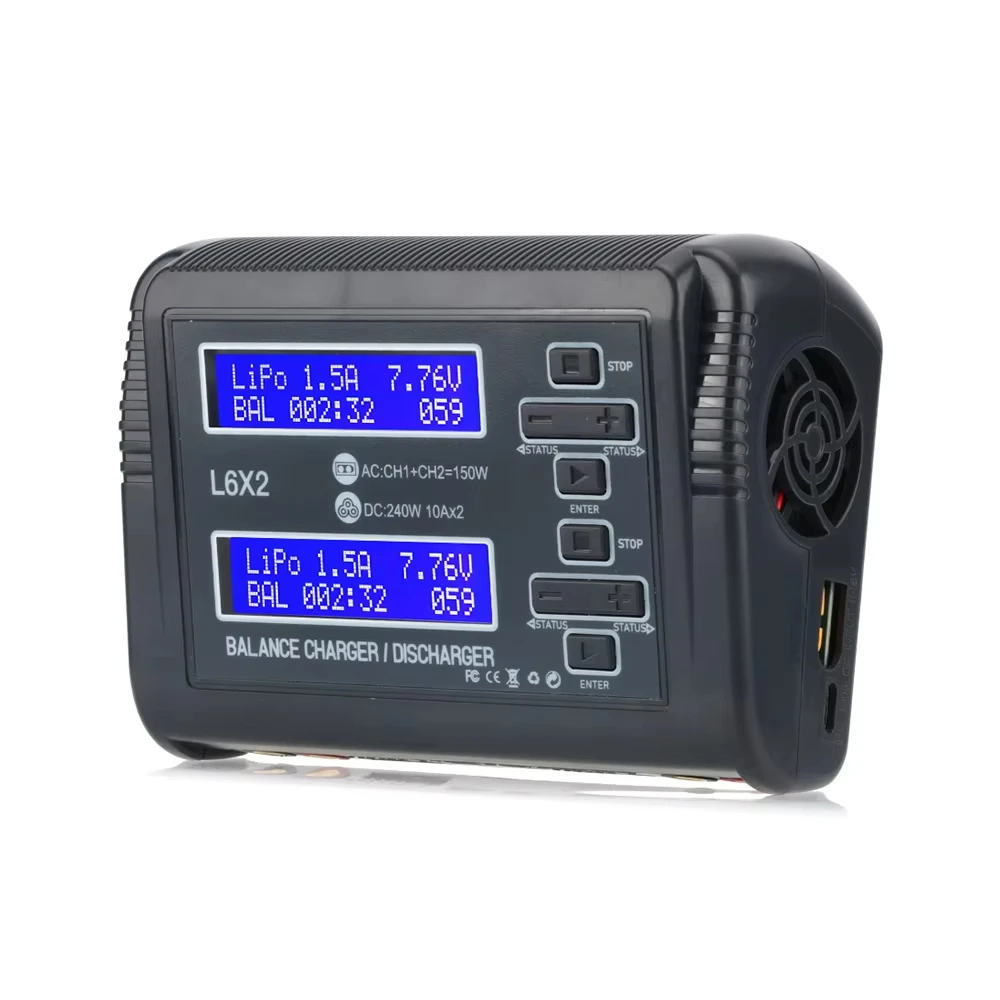 HTRC L6x2 RC Charger Discharger 150W AC / 240W DC Dual Channel 10A for LiPo LiHV LiFe Lilon NiCd NiMh Pb Batteries Balance Charg