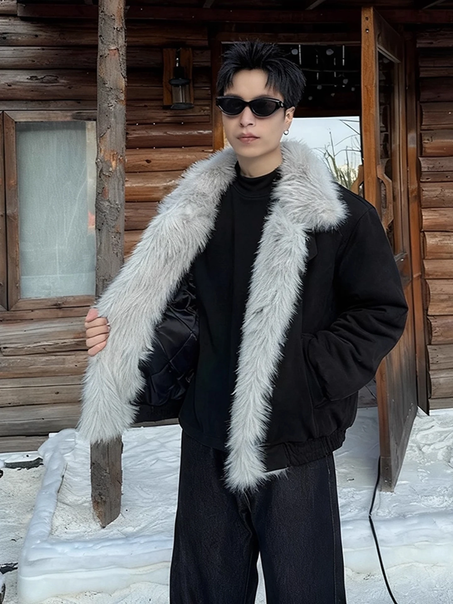 

Bla Wolf King American Sle Heavyweight Leather And Fur Inteated Mountain Eagle Cotton Jaet Men's Winter Warm Outerwear
