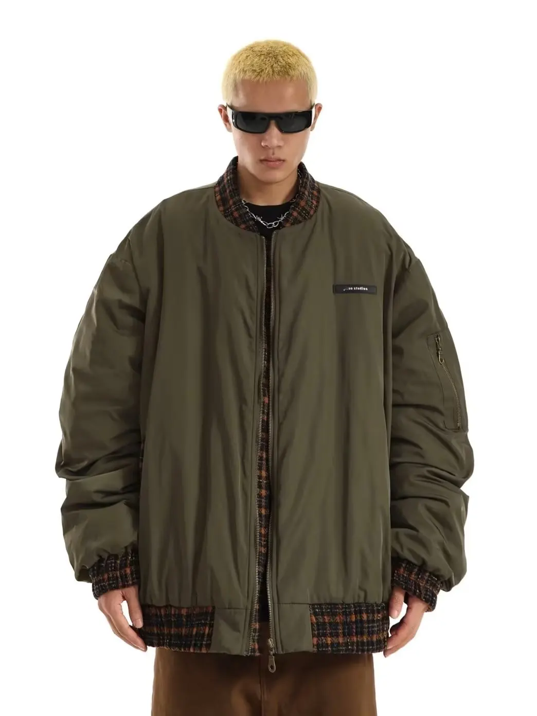 Jaket Pria Motif Kotak-kotak Amerika Retro Warna Blo Long Sve Longgar Ukuran Besar Haome Pakaian Luar Trendi Musim Gugur