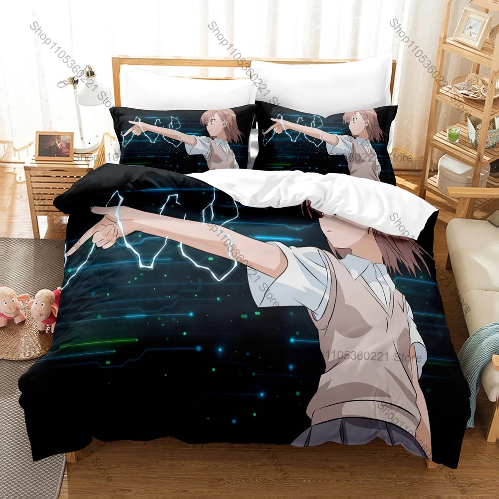 Toaru Majutsu No Index Misaka Mikoto Bedding Set 1 Duvet Cover + 2 Pillowcases HD Digital Print Bed Linen