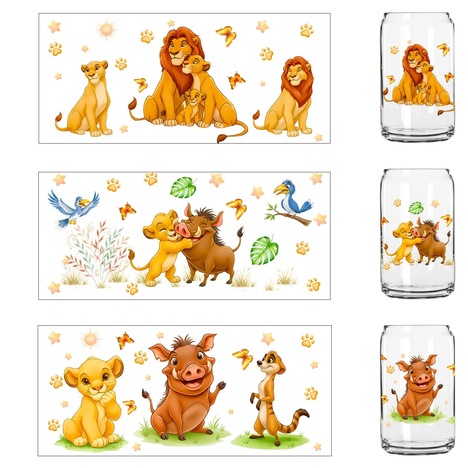 5PCS Bundle Cute Simba Cartoon UV DTF Transfer Sticker DIY Decals 3D transfers uvdtf stickers 16oz uv