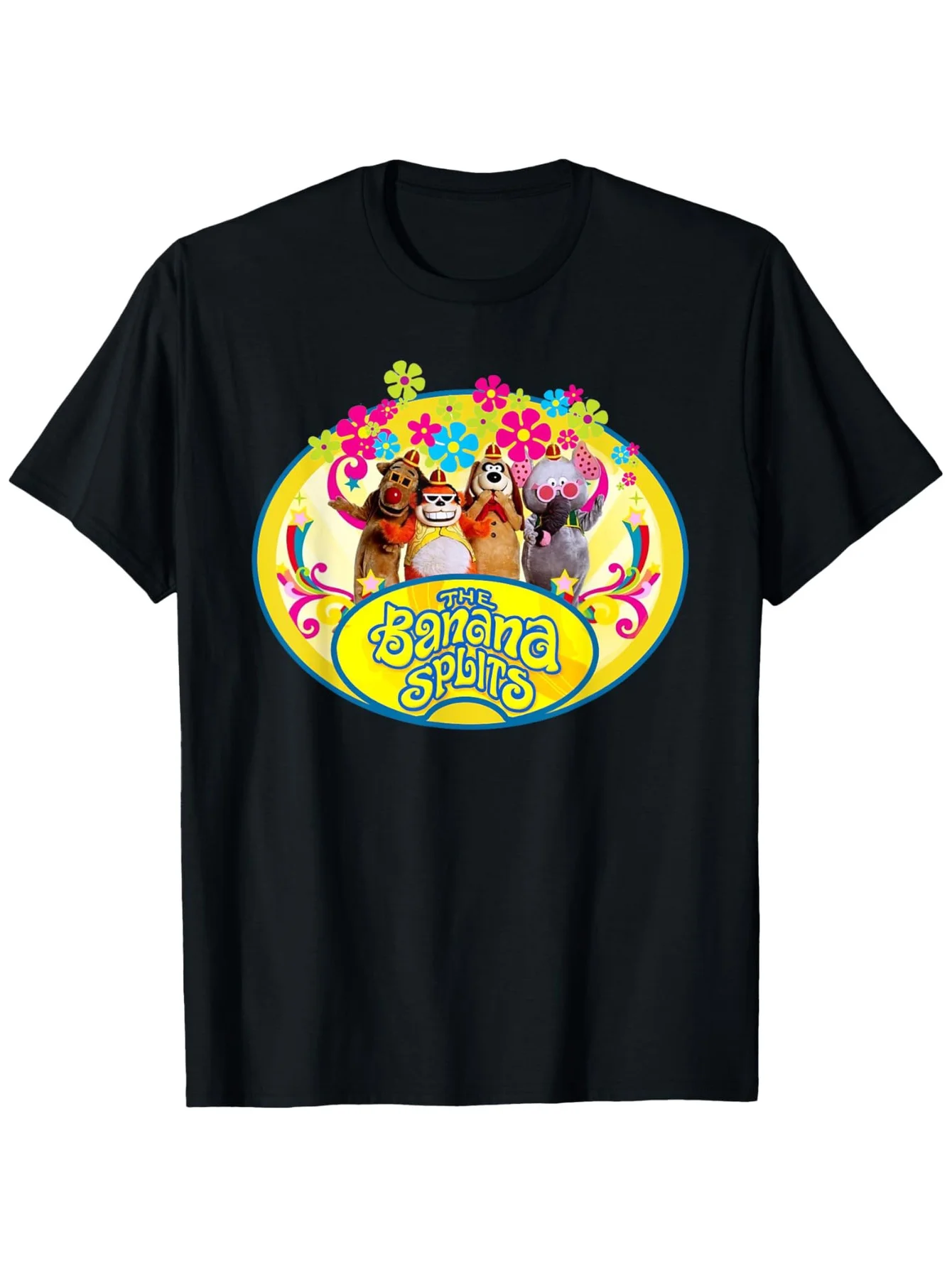 

Retro Banana Splits T-Shirt - 100% Cotton, Black 70s/80s Cartoon Tee
