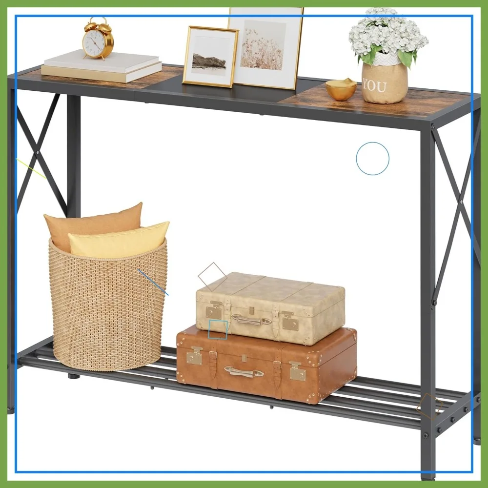 

41.8" Narrow Console Table with Shelves, Rustic Brown and Black, Perfect for Entryway, Living Room or Office