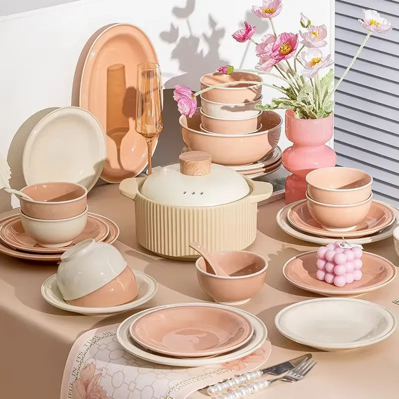 12 People Use Ceramic Dinnerware Set 57 Pcs Porcelain Bowl&Plate Nordic Europe Style Steak Dinner Plates Tableware Sets