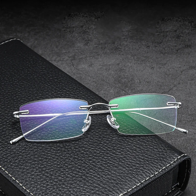 Fashion Rimless Business Eyewear Ultra Light Pure Titanium Luxury Optical Prescription Eyeglasses Man Woman Big Size Spectacle